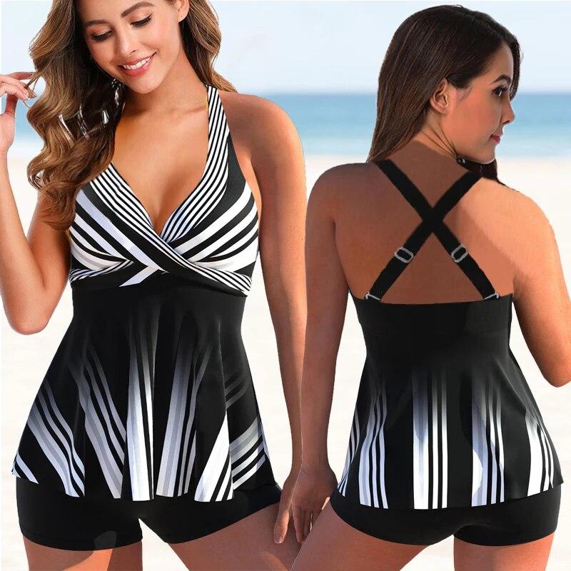 Frauen Floral Print Badeanzug Frauen Plus Größe Zwei Stück Drucken Swimdress 2024 Mädchen Strand Badeanzug Sommer Bademode Bikini 5XL XL schwarz