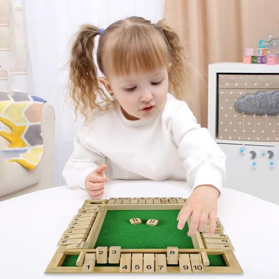 Shut The Box Brettspiel mit 2/4 Würfeln Vierseitig Kinder Erwachsene Familie Pädagogisches Mathematik Zahlen Strategiespiel Aus Holz Close The Box Spielzeug Spieleabend Requisiten grün