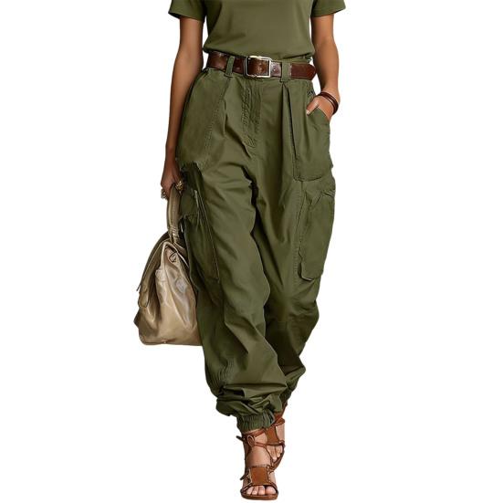 Cargo-Hose Verstellbare Beinöffnungen Volle Knöchellänge Seitentaschen Baggy-Hose Einfarbige Locker geschnittene Streetwear Freizeit-Hose S armee grüne