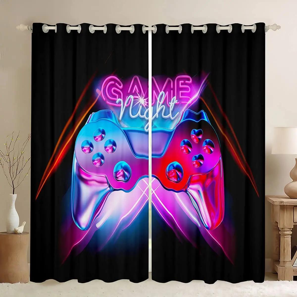 Gaming Gamer Vorhänge Vorhänge für Jungen Schlafzimmer Fensterscheibenbehandlungen Teenager Gaming Dekoration Fensterscheiben Vorhänge Fensterscheiben Cortinas 2 Stück W50xH130(CM)x2pcs&Grommet Top purple