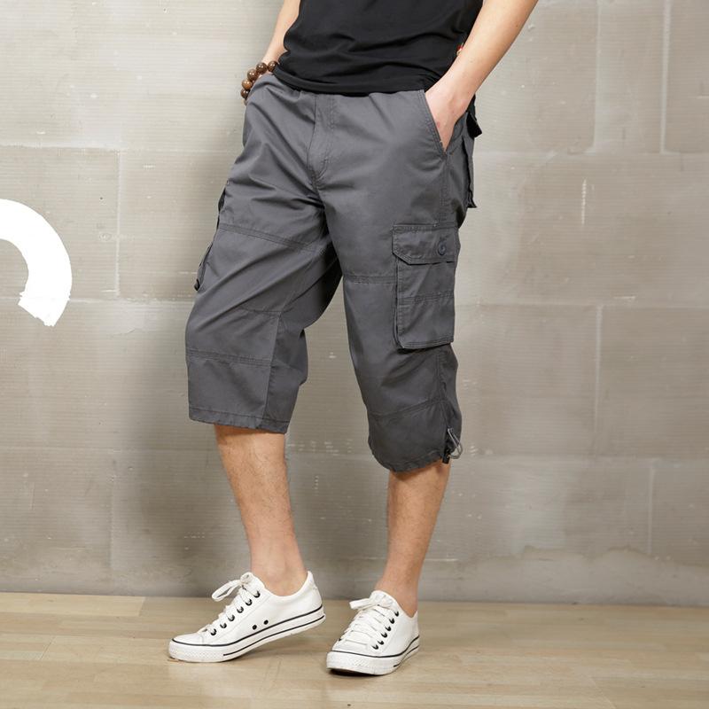 Baumwolle Unter dem Knie Länge 3/4 Lange Shorts Herren Taktische Capri-Hosen Mehrere Taschen Sommer Twill Arbeits Cargo Hosen Mann 3XL graue