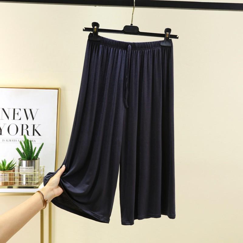 Übergröße 6XL Damen Modalhose Wadenlang Sommer Weitbein Hose Kordelzug Kurze Hose Lässige Homewear Hose L black
