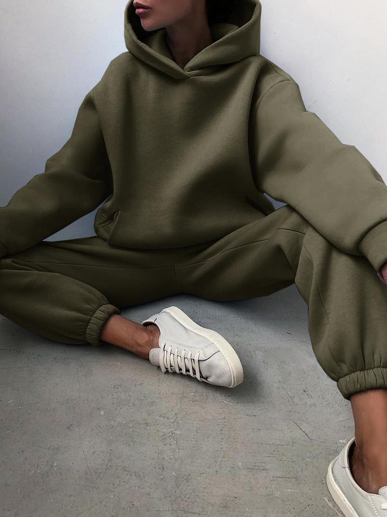 Damen Elegante Feste Sets Für Damen Warme Hoodie Sweatshirts Und Lange Hose Mode Zweiteilige Sets Damen Sweatshirt Anzüge M armee grüne