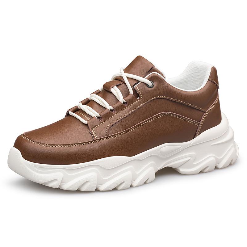 Herren Sneakers aus echtem Leder mit Erhöhung, unsichtbar, atmungsaktiv, 6/8 cm, lässige Sneakers für Herren, Board-Tennisschuhe 41 braun