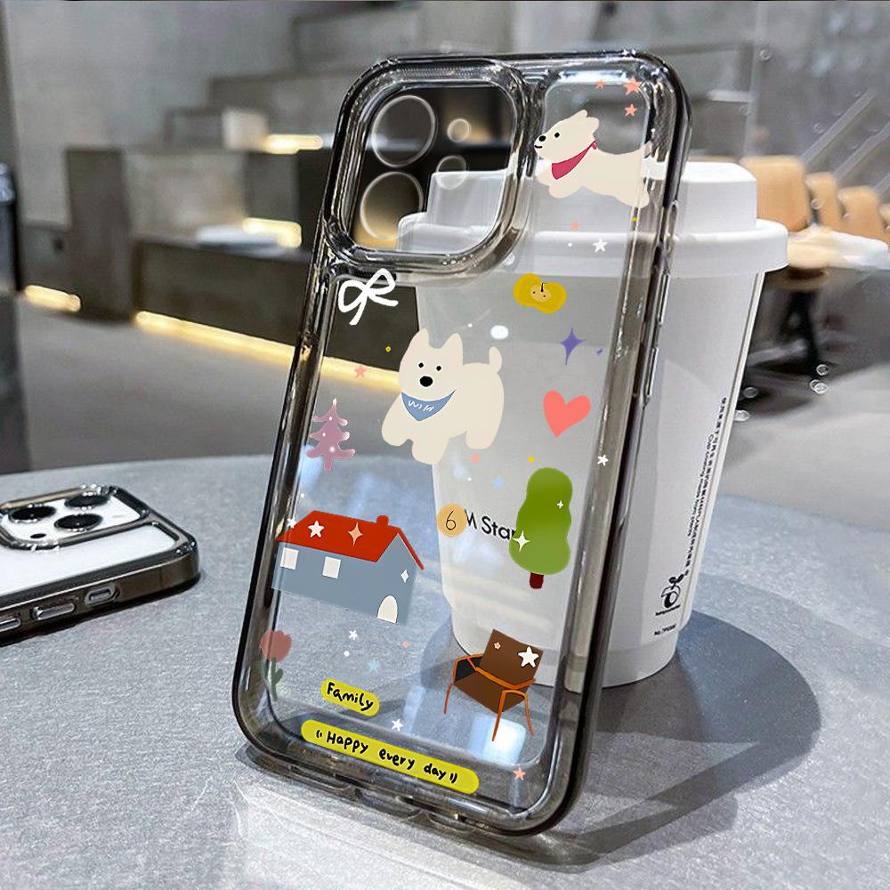 Cartoon Niedlicher Hund Handyhülle Für iPhone 15 Hülle iPhone 11 12 13 14 Pro 15 Pro Max XR XS X 7 8 Plus SE Klar Stern Y2K Hülle For iPhone 14Pro Max white