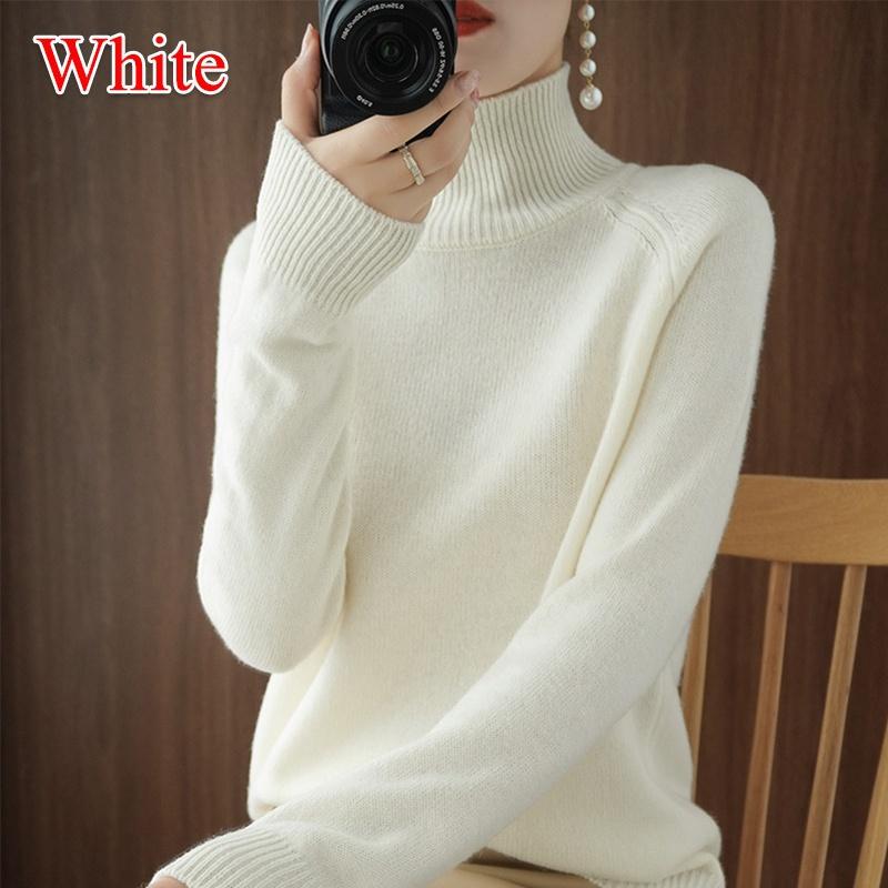 Wolle Reinem Kaschmir Pullover Frauen Pullover Pull Femme Herbst Winte High Neck Stricken Pullover Damen Rollkragen Jumper XXL weiß