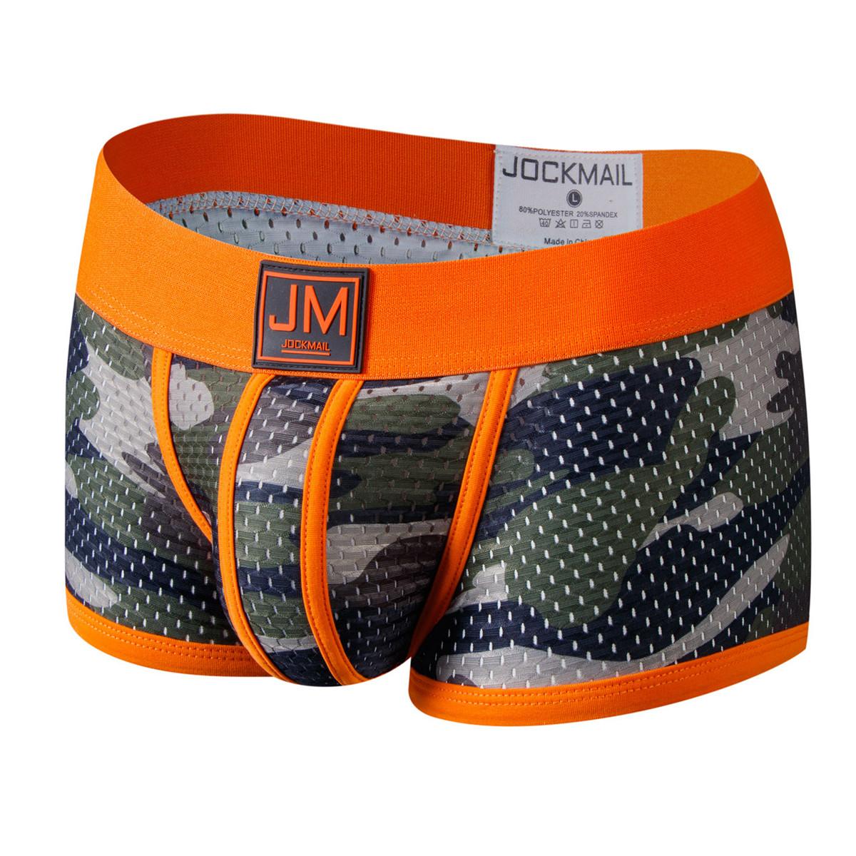 Boxer JOCKMAIL Nylon-Boxershorts mit Tarnmuster, atmungsaktiv, Mesh-Boxershorts, niedrige Leibhöhe, stilvolle, große, elastische Sport-Herrenunterwäsche L orange