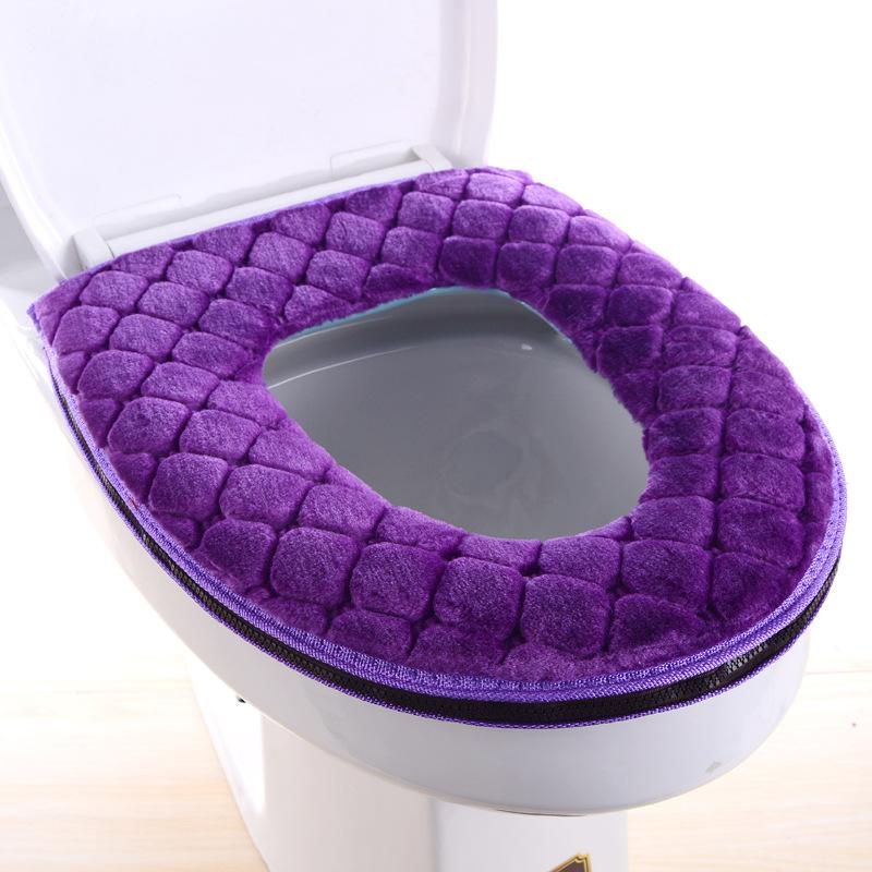 Premium Stil Toilettensitz Winter Warm Plüsch Toilettenbezug Zuhause Wasserdicht Universelles Modell Toilettenring Waschbar Reißverschluss Badezimmer Matte Dekorativ violett