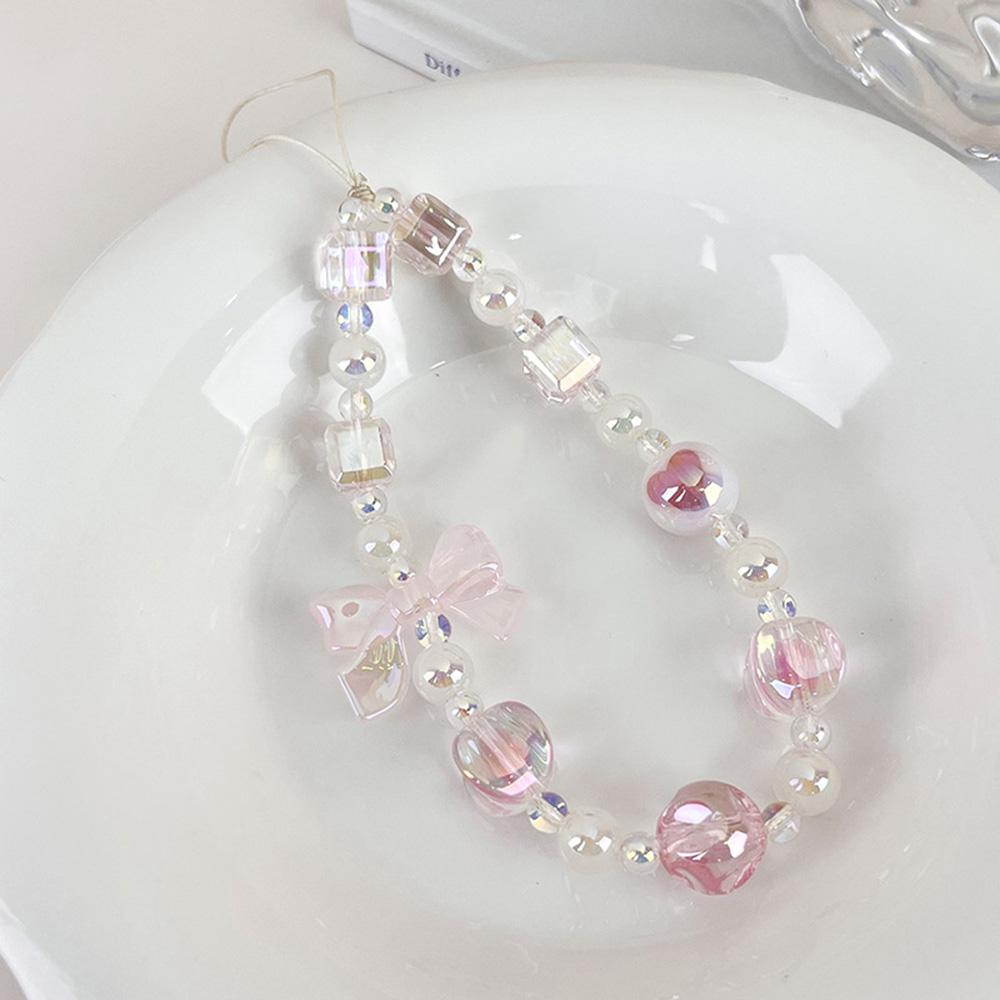 Süße süße Candy Bow Perlen Handykette Charm Frauen Bagbag Handytasche Anti-Verlust Lanyard Schmuck rosa