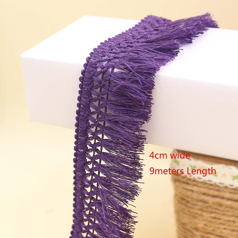 10 Meter(9M) 4 cm breite Spitzenbesatz Nähband Quaste Fransen Baumwolle Kleid Bühnenkleidung Vorhang Dekoratives Diy Material Handwerk Bekleidung 10Yards violett