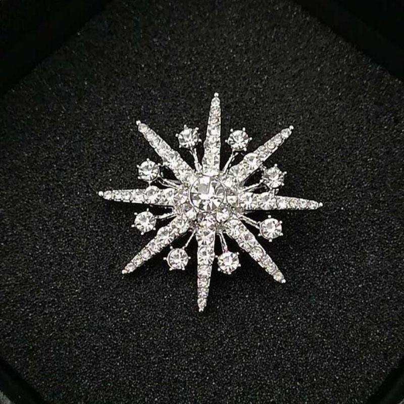 Luxus Hochwertige Strass Stern Brosche Kristall Corsage Anzug Mantel Abzeichen Anstecknadel für Männer Frauen Kleidung Zubehör Schmuck silber