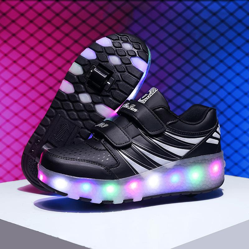 Neue leuchtende Kinderschuhe, Rollschuhe, Jungen mit Bremsrädern, Schlittschuhe, Schulsport 43 black