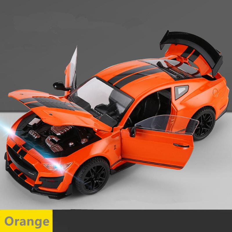 1/18 Ford Mustang Shelby GT500 Legierung Sportwagen Modell Diecast Metall Rennwagen Fahrzeuge Modell Ton und Licht Kinderspielzeug Geschenk orange