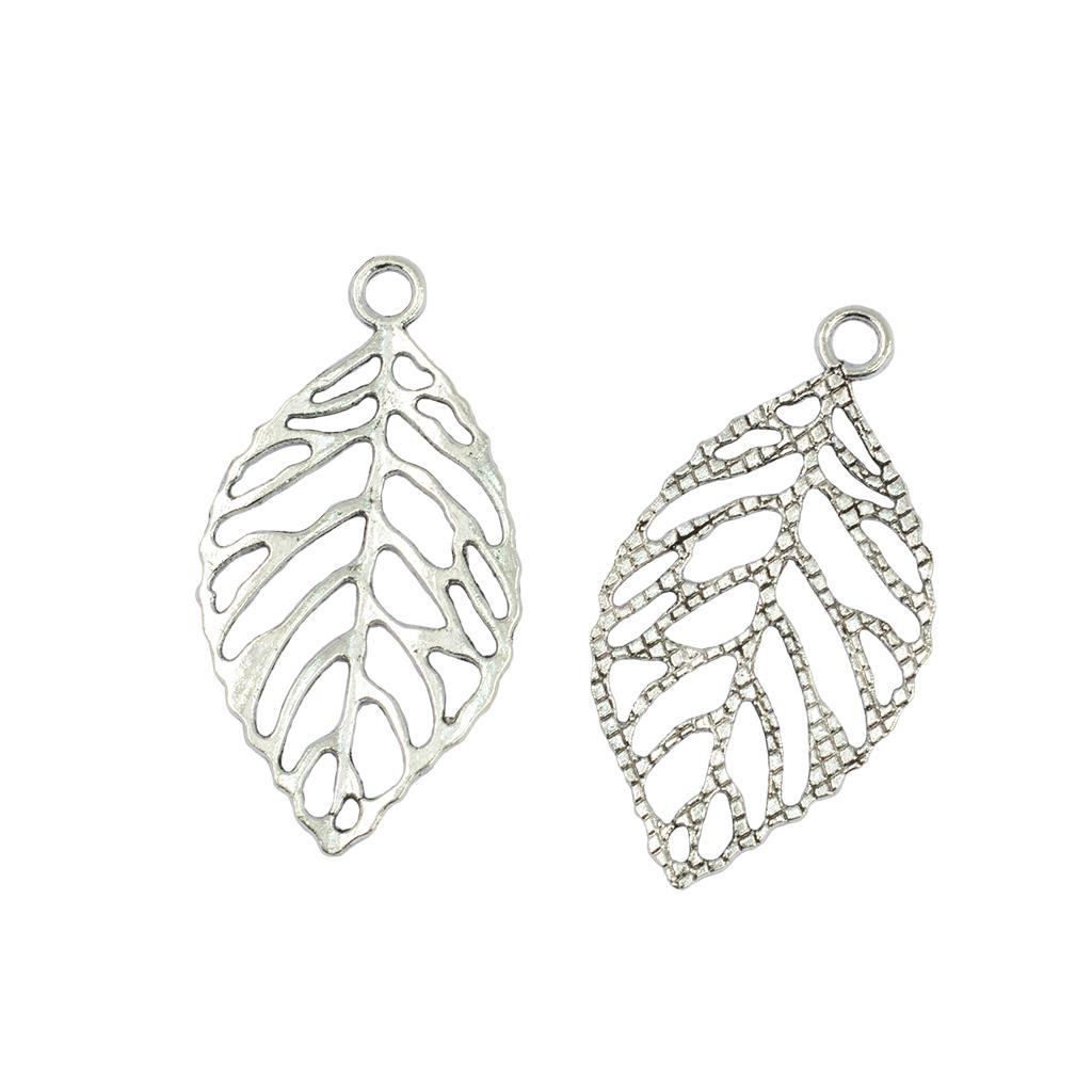 20 Stück Silber Hollow Rose Blatt Vene Charms Anhänger Stecker DIY Machen 48 x 26mm silber