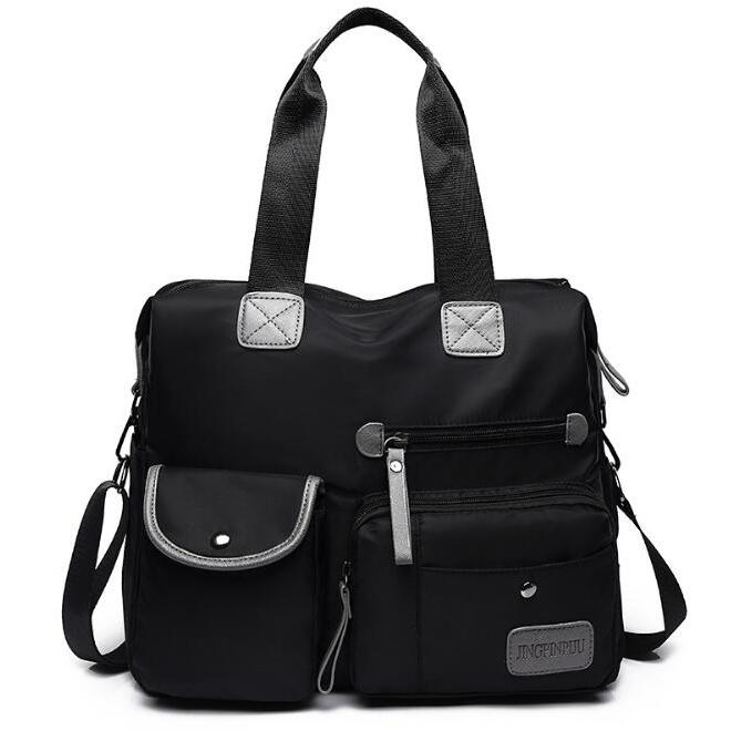 Yogodlns Nylon-Stoff, große Handtasche, wasserdichte Umhängetasche 34cm*30cm*13cm schwarz