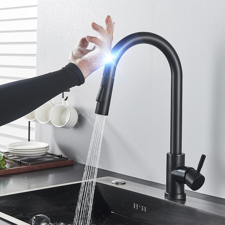 Herausziehbarer Sensor Schwarz Küchenarmatur Sensitive Touch Control Wasserhahn Mixer für Küche Touch Sensor Küchenmischbatterie