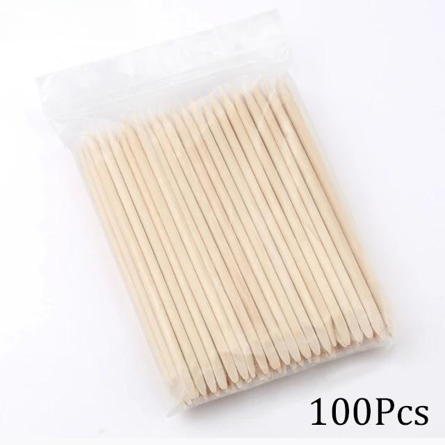 100 Stück Nailart-Schieber, orangefarbene Holzstäbchen, Nagelhautschieber, Entferner, Strasssteine, Punktierung, Entfernung, Maniküre, Pediküre, Pflegewerkzeuge