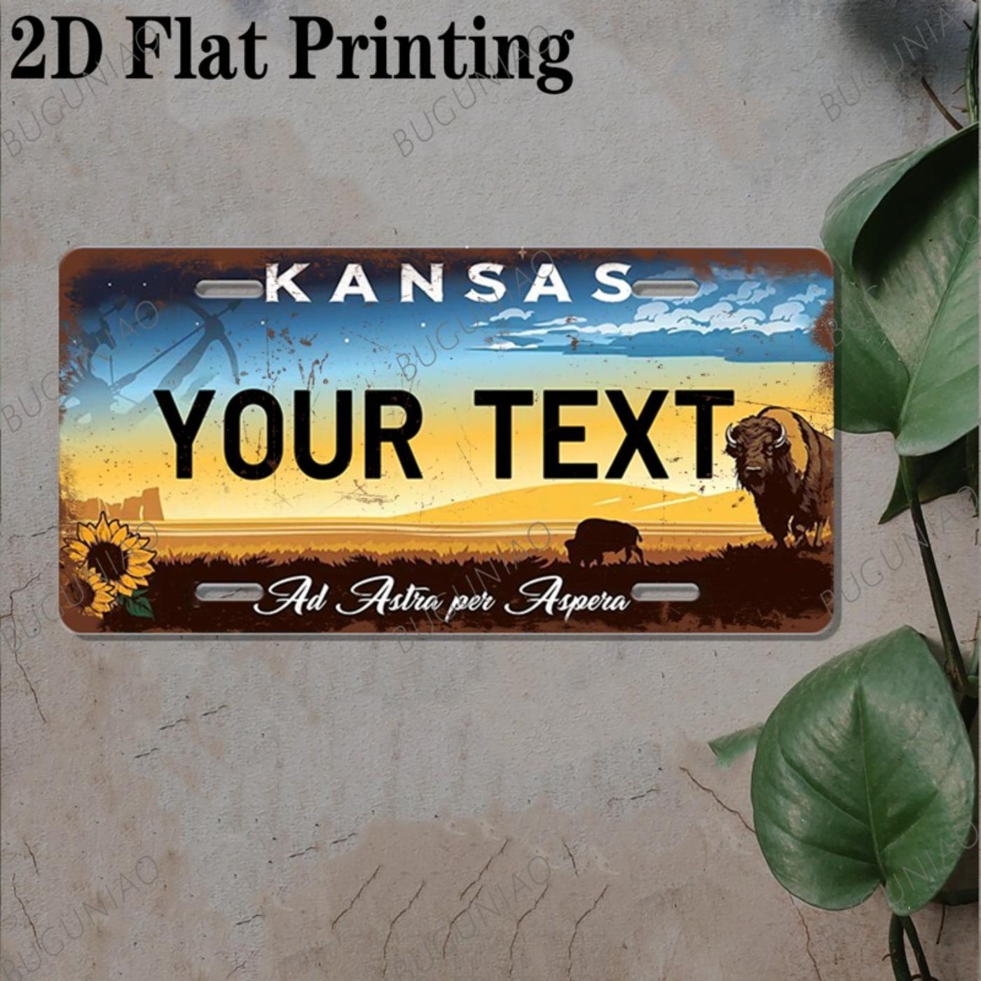 Personalisierte Blechschild Kansas Dekorative Platte für Heimbar Wandkunst schwarz