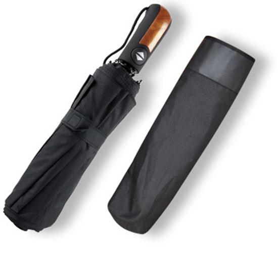 Windbeständiger 3-fach automatischer Regenschirm, Regen, Damen, Leder, Holzgriff, Business-Regenschirm im britischen Stil, Herren-Geschenk, großer Regenschirm