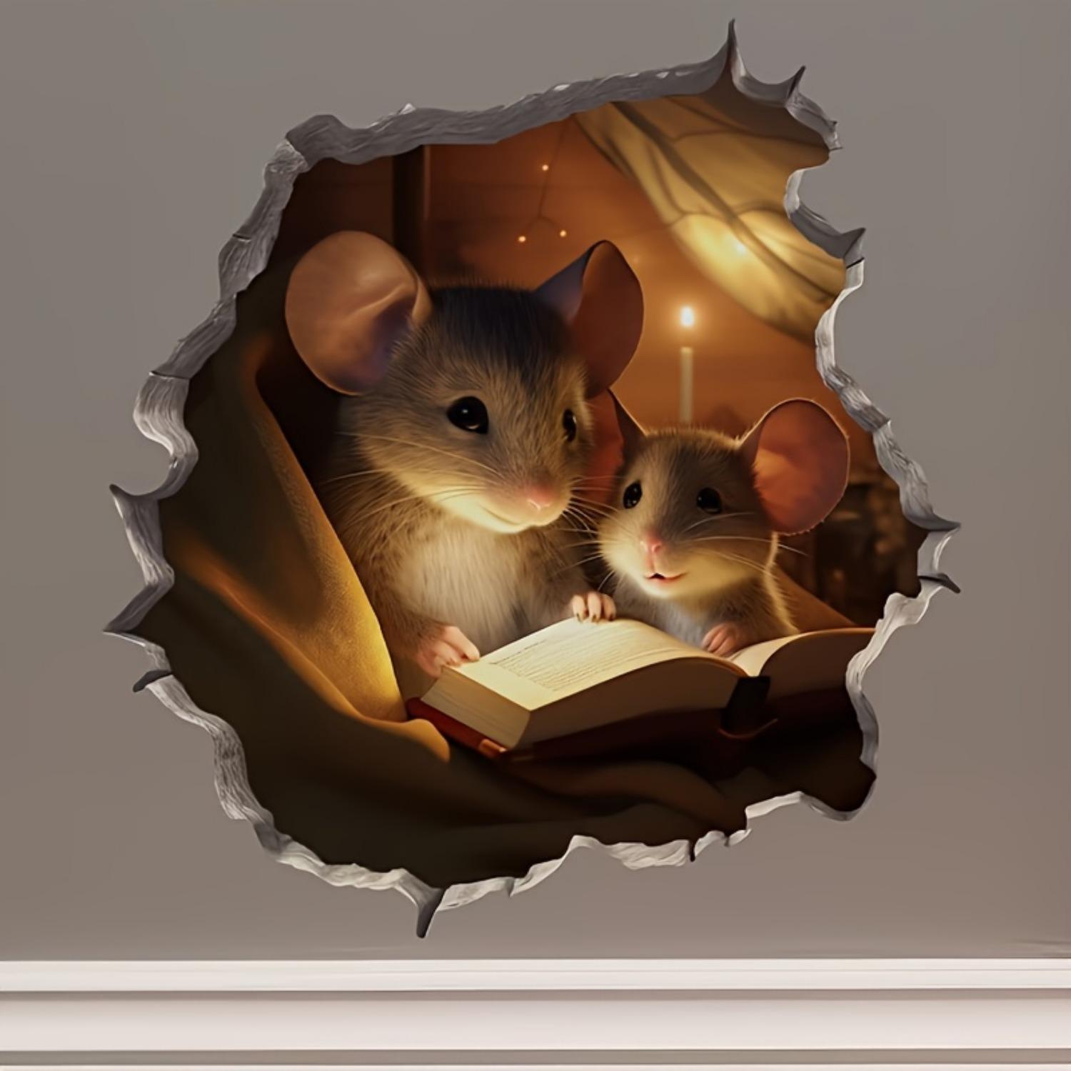 1-teiliges PVC-Wandtattoo mit lesenden Mäusen, herzerwärmendes Tiermuster, selbstklebender, entfernbarer, wasserdichter Vinyl-Wandaufkleber. Mice Read Books B 4.72*4.72inch