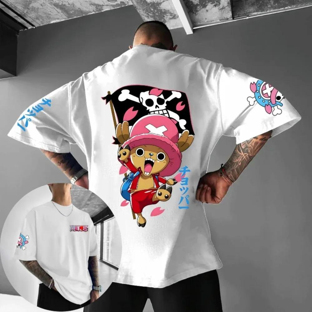 Unisex Baumwoll-T-Shirt ONE PIECE Tony Tony Chopper Sommer Baumwolle Streetwear Oversized Harajuku Anime Aufdruck Groß Locker Kurzarm L