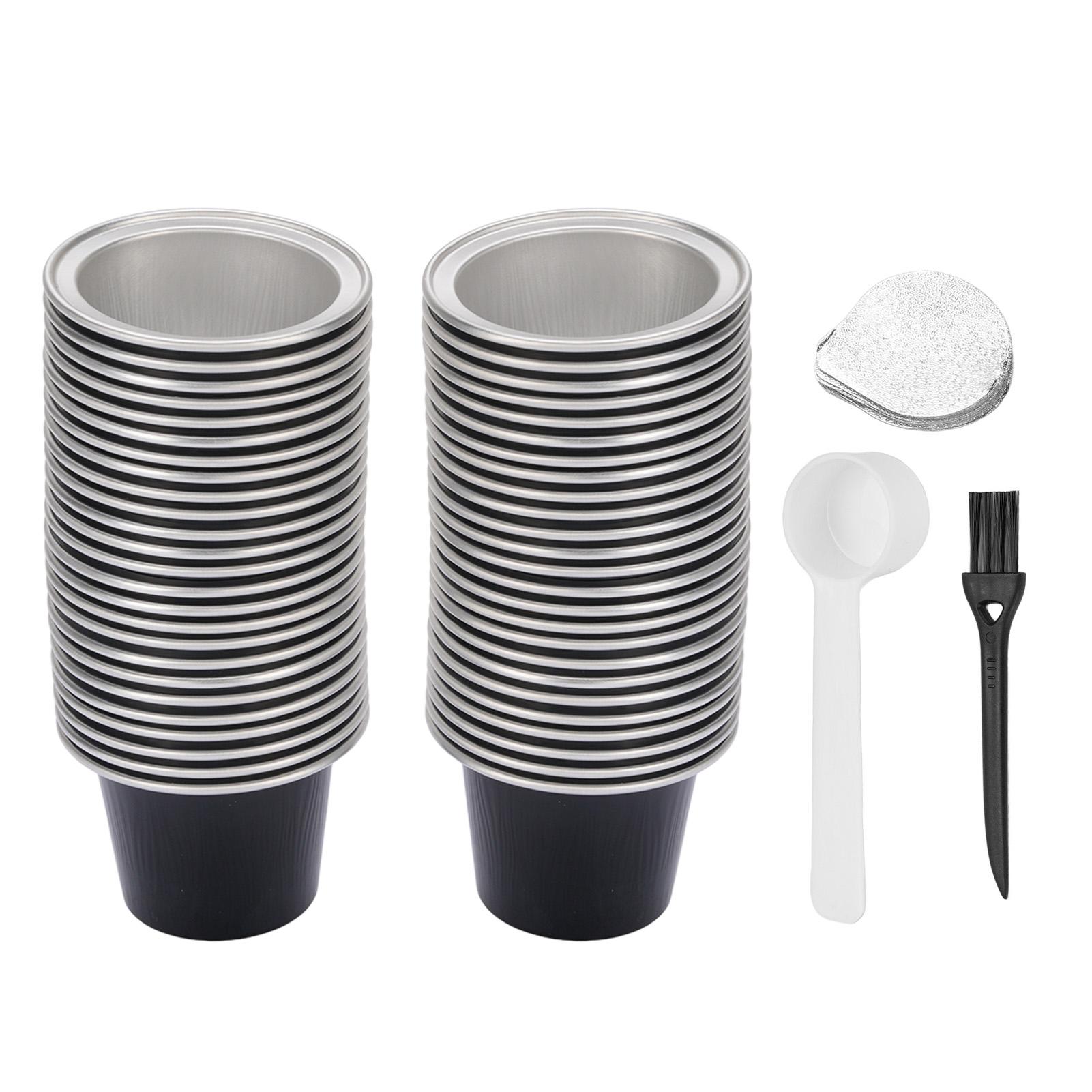 50 Stück Aluminiumfoliendeckel mit 50 Stück 15ml Kaffeekapseln Kaffeepads Verschlussdeckel Aufkleber mit Löffel L(for 6.5-9kg) schwarz