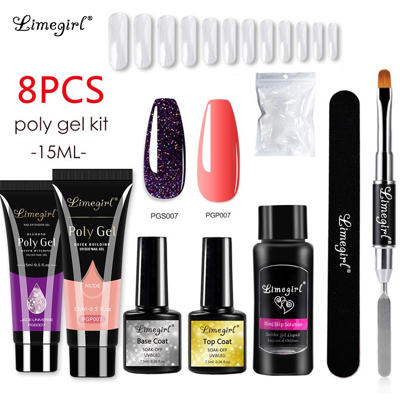 Limegirl Poly-Nagel-Gel-Set, professionelles Set, Kunst-Design, Dekorationen, Gel zur Verlängerung, Poly-Nagel-Gel-Set, Aufbaugel für Nägel