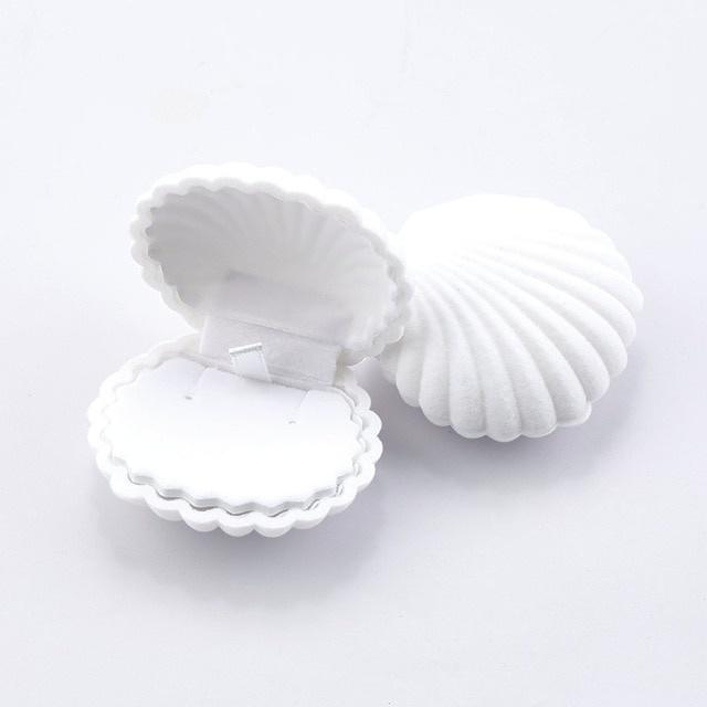 Muschelförmige Samt-Schmuckschatulle, Hochzeit, Verlobungsring-Box für Ohrringe, Halskette, Armband, Display, Geschenkbox, Aufbewahrung weiß