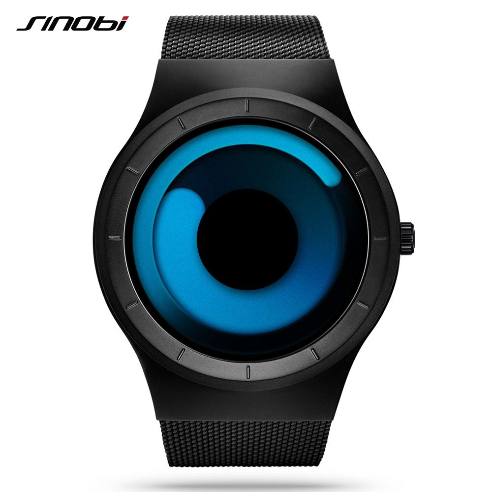 SINOBI Einzigartige Vortex Concept Uhr Herren Hochwertiger 316L Edelstahl Moderner Trend Sport Mann Quarz Armbanduhren schwarz/blau