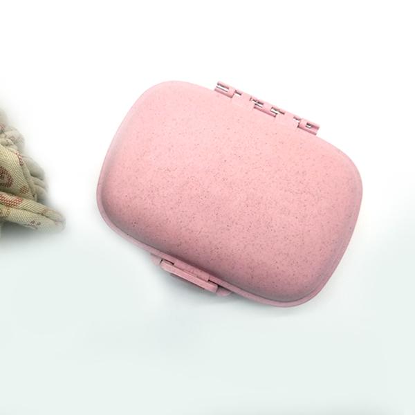 Organizer-Behälter für Tabletten, Reise-Pillendose mit Dichtungsring, kleine Box für Tabletten, Weizenstrohbehälter für Medikamente rosa