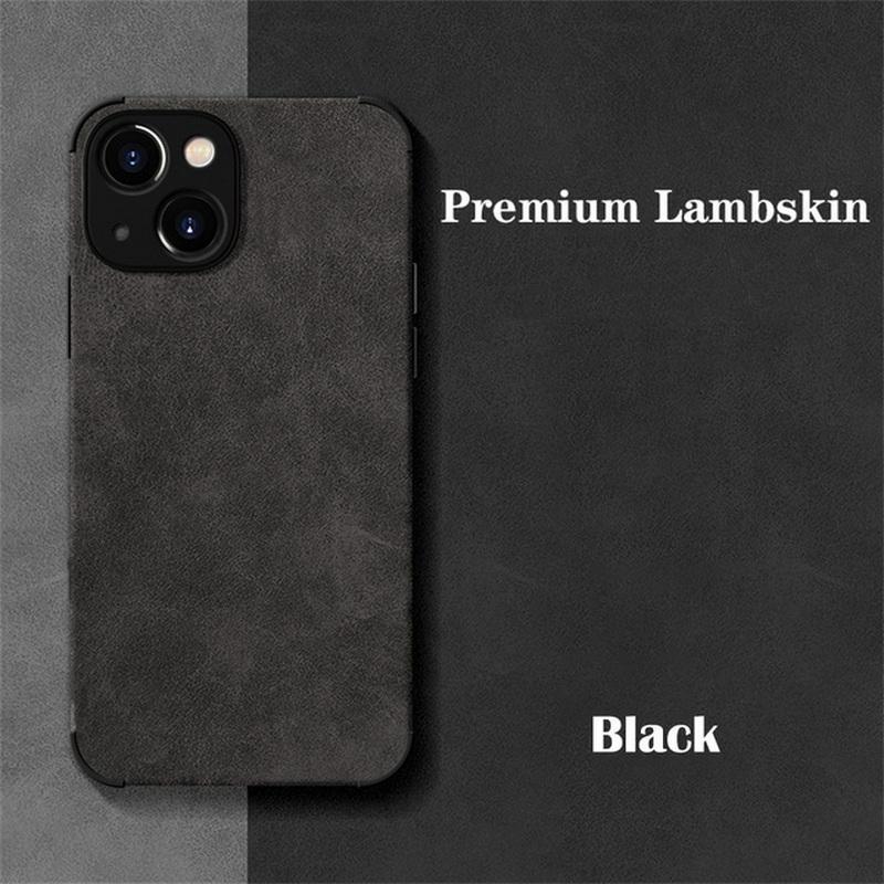 Luxuriöse Handyhülle aus Lammleder für iPhone 16 Pro Max 15 14 Pro 13 12 11 Pro Max X XS XR 7 8 Plus SE 2 Retro Einfarbige weiche Silikonhülle iPhone 12 Pro Max schwarz