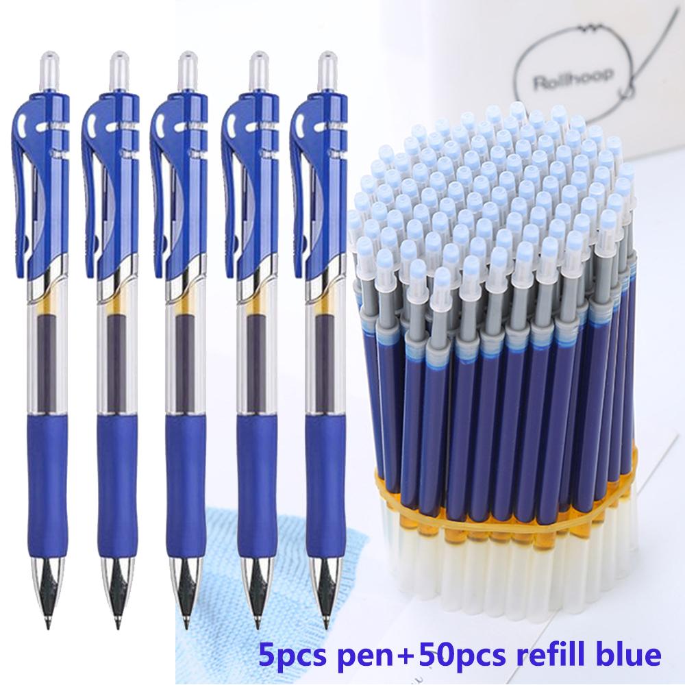 Einziehbare Gelschreiber, 55-teiliges Set, Kugelschreiber mit schwarzer/roter/blauer Tinte zum Schreiben, 0,5-mm-Nachfüllungen, Bürozubehör, Schulbedarf, Schreibwaren 55pcs blue