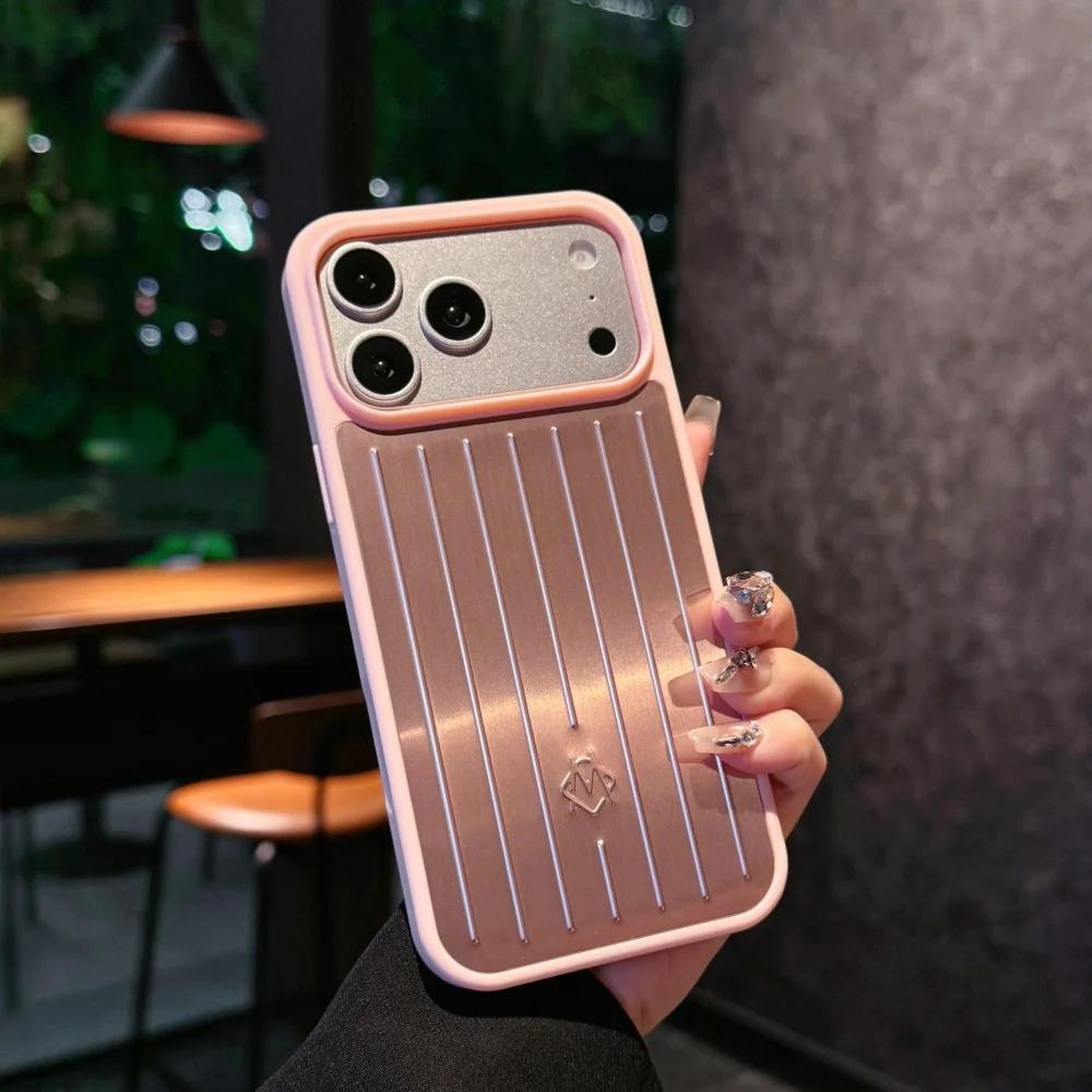 3D Reisegepäck Metall Glatt-Touch Hülle für IPhone 17 Pro Max 16 15 14 13 für Rimowa Aluminiumlegierung Rückseite Schutz Abdeckung mit Geschenkbox iPhone17 Pro Max weiß
