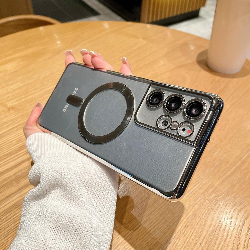 Für Magsafe Magnetic Wireless Charging Case für Samsung Galaxy S24 S23 Ultra S23 Plus S23 S22 S21 FE S23 FE Volle Linse schützende stoßfeste Abdeckung Samsung S21 FE silber