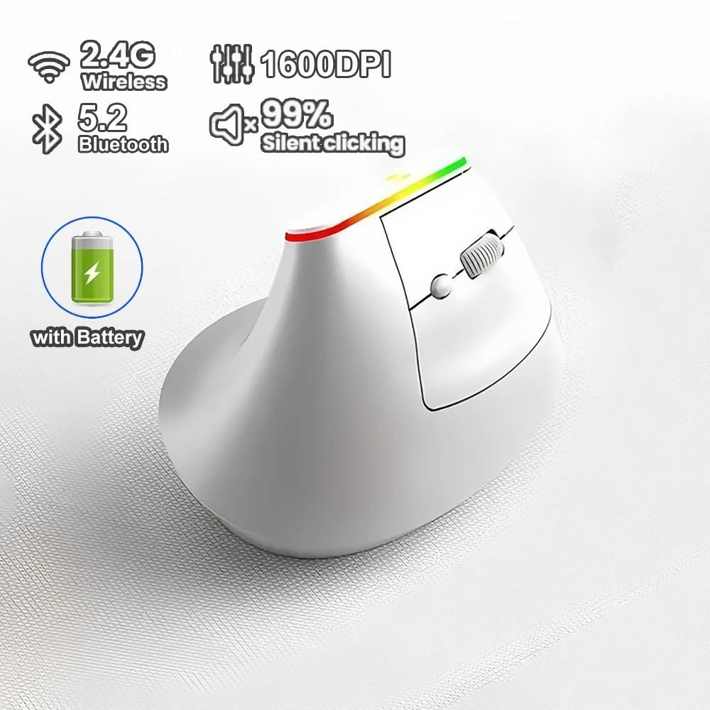 RGB Vertikale Maus 2.4G Drahtlose Maus Dual-Modus Bluetooth Maus Ergonomische Maus Wiederaufladbare Mäuse Leise Maus für PC Laptop weiß