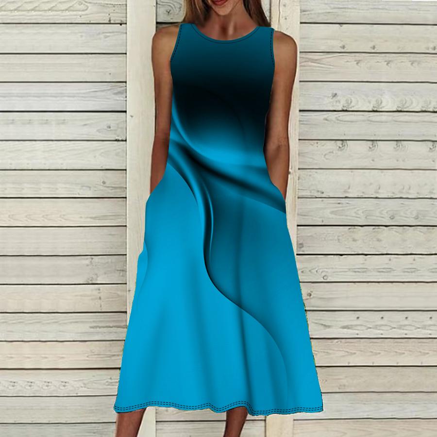 Sommer Mode Sexy Ärmelloses Kleid Weiche Casual 3D Seidige Seide Druck Kleid Ärmelloses Sling Kleid Sommer Hosenträger Kleid 8XL hellblaue