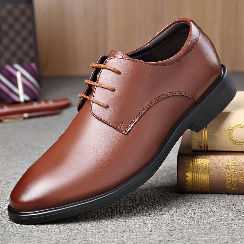 Echtes Leder Schnürschuhe Herren Business Formal Lederschuhe Herren Niedrig geschnitten Koreanische Performance Schuhe Hochzeitsschuhe Herren 38 braun