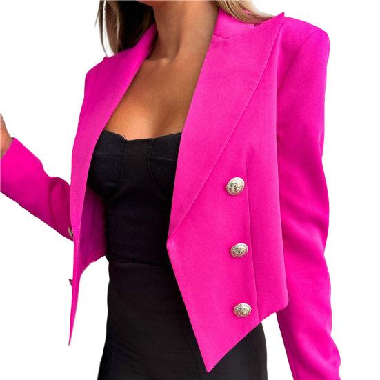 Stilvoller, langärmliger, kältebeständiger Blazer-Mantel, modisch, elegant, lässig, für Damen, Revers, kurze Arbeitskleidung XL rose rot