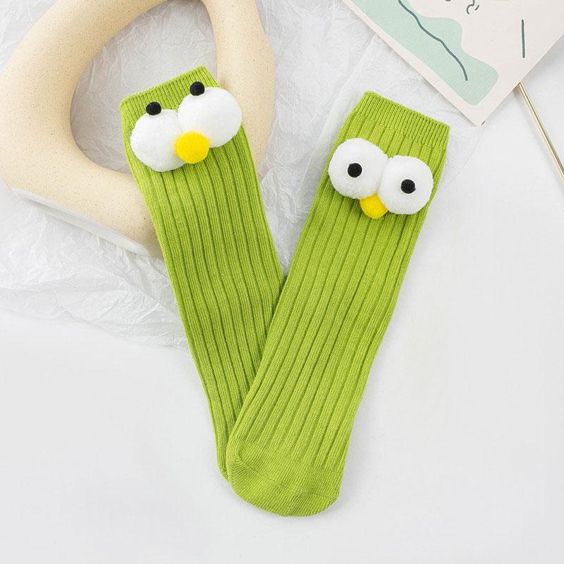 Kinder Socken Weiße Baumwolle Niedliche Cartoon Augen Socken Für Mädchen Anime Socken Kinder Streifen Socken Für Jungen gelbgrün
