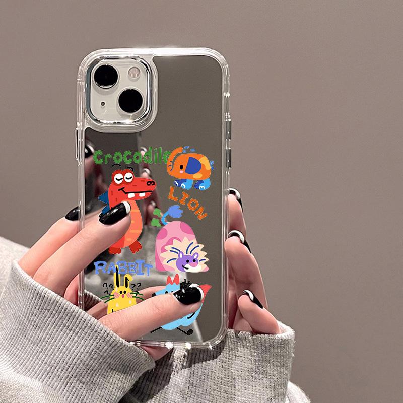 Handyhüllen für iPhone 11 13 XR 15 Pro Max 12 14 Pro Max Hülle iPhone 16 XS Max Spiegel Schutzhülle Mirror Exquisite Cartoon Wasserdicht iPhone 14 silber