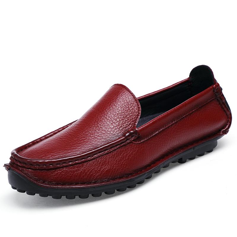 Mode Echtes Leder Herren Flache Designer Schuhe Klassische Lässige Leder Formelle Business Loafer Neue Marke Bequem Weiche Sohle Fahrschuhe 43 rot