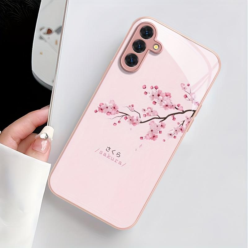 Rosa Kirschblüten gehärtetes Glas Handyhülle geeignet für Samsung Galaxy S26 S25 S24 S23 S22 S20 FE Ultra Plus Anti-Fall Galaxy S23 FE