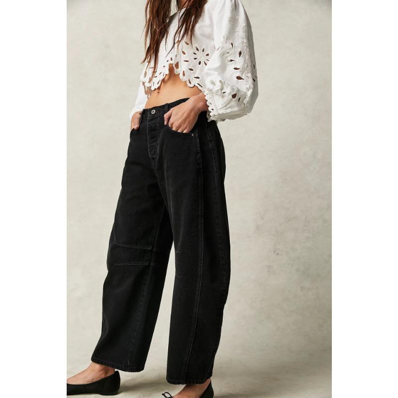 Frühlings-Casual-Lockere Mid-Waist Zylindrische Damenjeans M schwarz