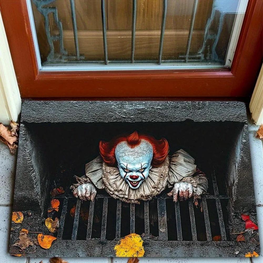 Halloween Horror Clown Fußmatte 3D Kanalisation Badezimmer Küche Bodenmatte Innen Außen Eingang Teppich Heimdekoration 40x60cm 16x24inch black