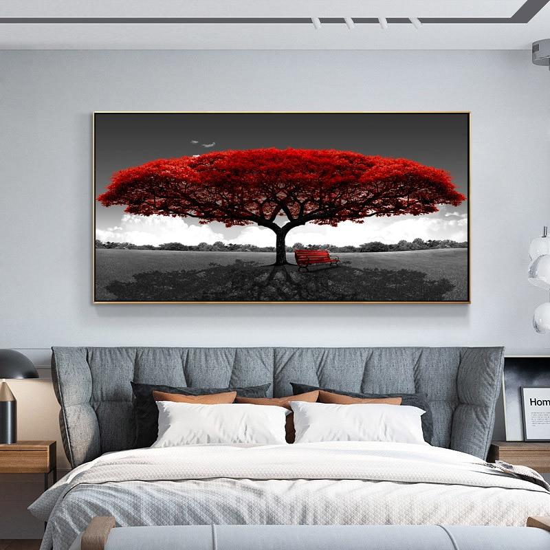 Baum des Lebens Gustav Klimt Landschaft Blumen Wand Leinwand Gemälde skandinavisches Poster Druck Bild für Wohnzimmer Home Decor 60x120cm No frame violett/rot