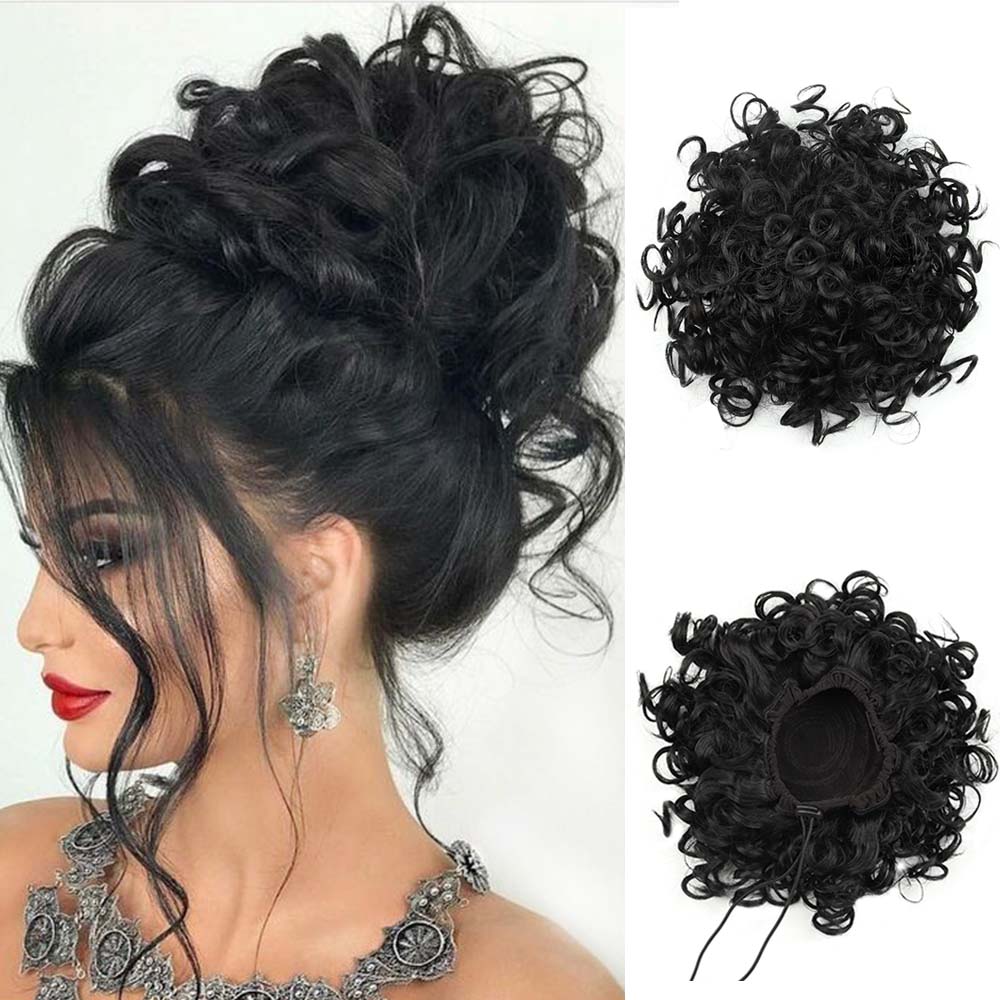 Miss Wig synthetischer, unordentlicher Dutt, 60 g, elastischer Kordelzug, lockere, lockige Haarknoten, Haarteil-Extensions für Frauen, Schwarz 25cm gray