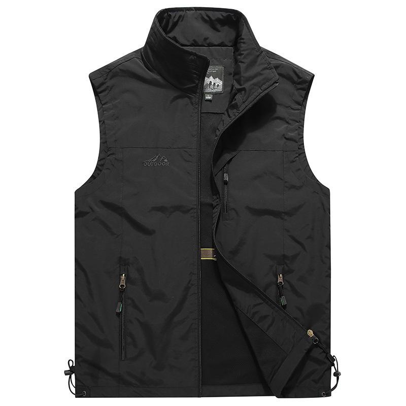 Herren Weste Frühling Sommer Outdoor Freizeit Schnelltrocknende Weste Einfache Mode Stehkragen Weste Ärmellose Jacke mit Taschen M schwarz