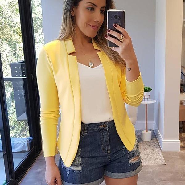 Einfarbiger Damen-Blazer in Übergröße, All-Match-Jackenanzug, Polyester, Büroanzüge, Jacken, Oberbekleidung für Unternehmen L gelb