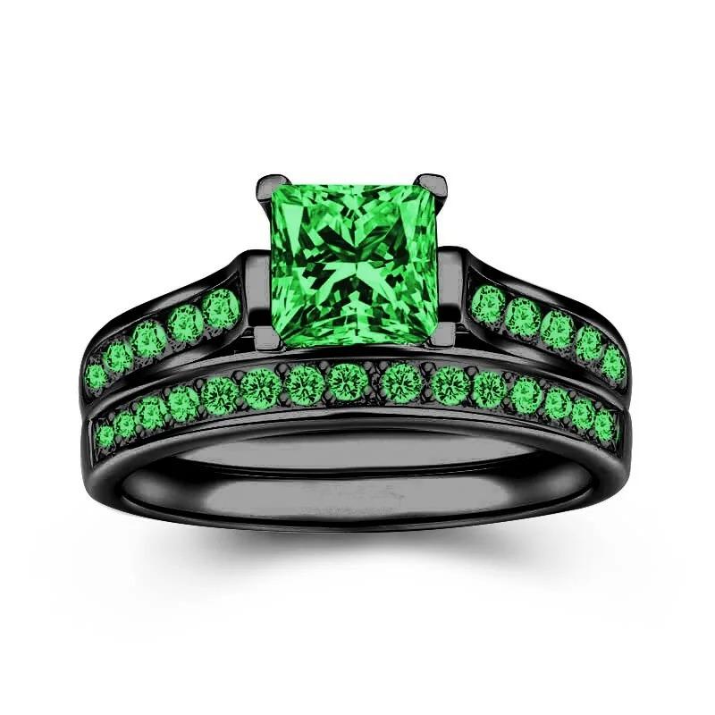 Charme-Paarringe Romantische Damenringe mit grünen Strasssteinen Set Trendige Herrenringe aus Edelstahl Hochzeits Schmuck Für Liebhaber Geschenke 5