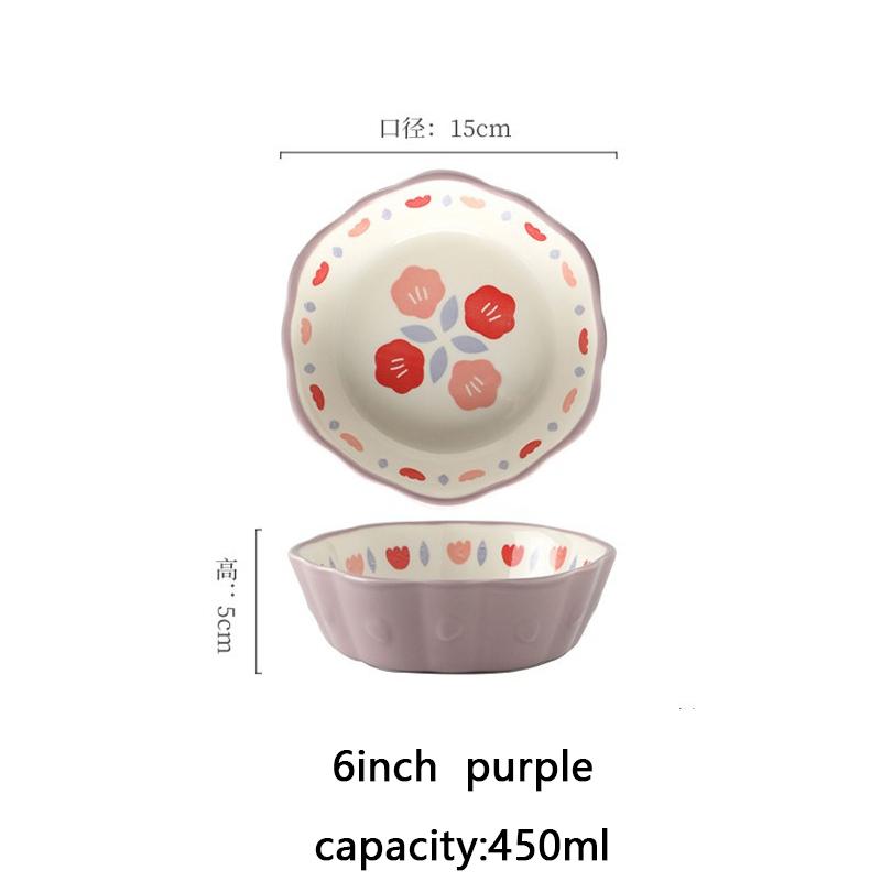 6-Zoll-Blumenförmige Keramik-Salatschüssel Luftfritteuse Schüssel Küche Dessert Snack Teller Haushalt Gebackener Reis und Obstschale beige